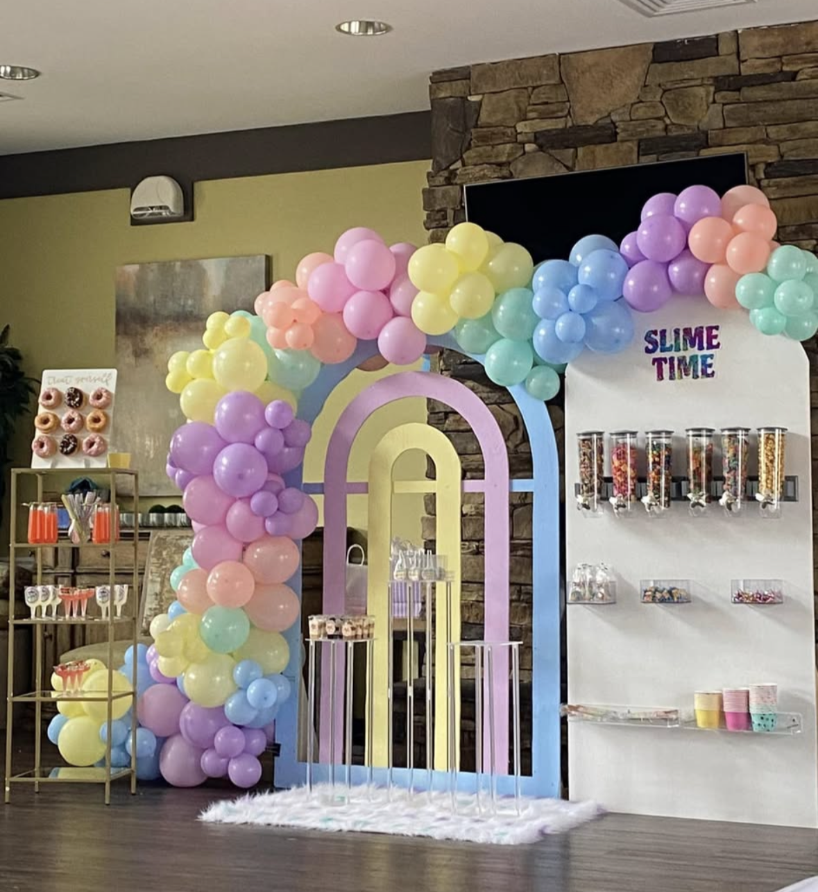 Pastel balloon garland with custom backdrop